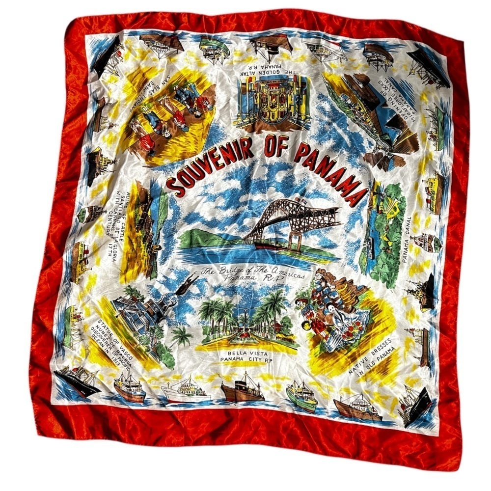 Vintage Souvenir of Panama Rayon Scarf